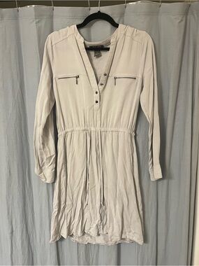 Wyatt Light Cream Long-Sleeve Drawstring Shirt Dress